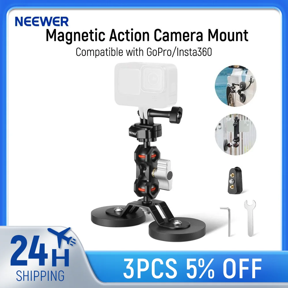 

NEEWER Magnetic Action Camera Mount with Dual Magnetic Strong Suction Camera Car Mount Compatible with GoPro Insta360 DJI Osmo