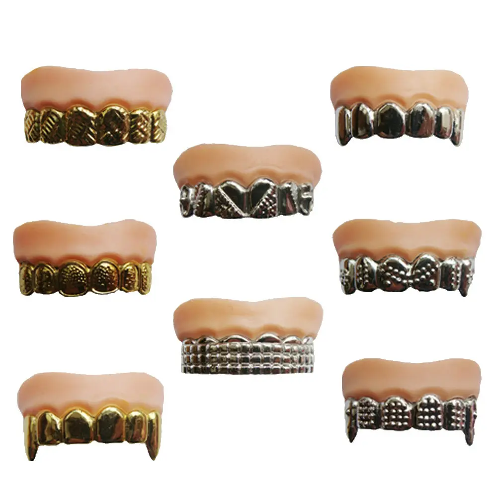 8Pcs Random Pattern Fake Teeth Funny Ugly Dentures for Halloween Party Decor Masquerade Gag Prop Halloween Fake Teeth