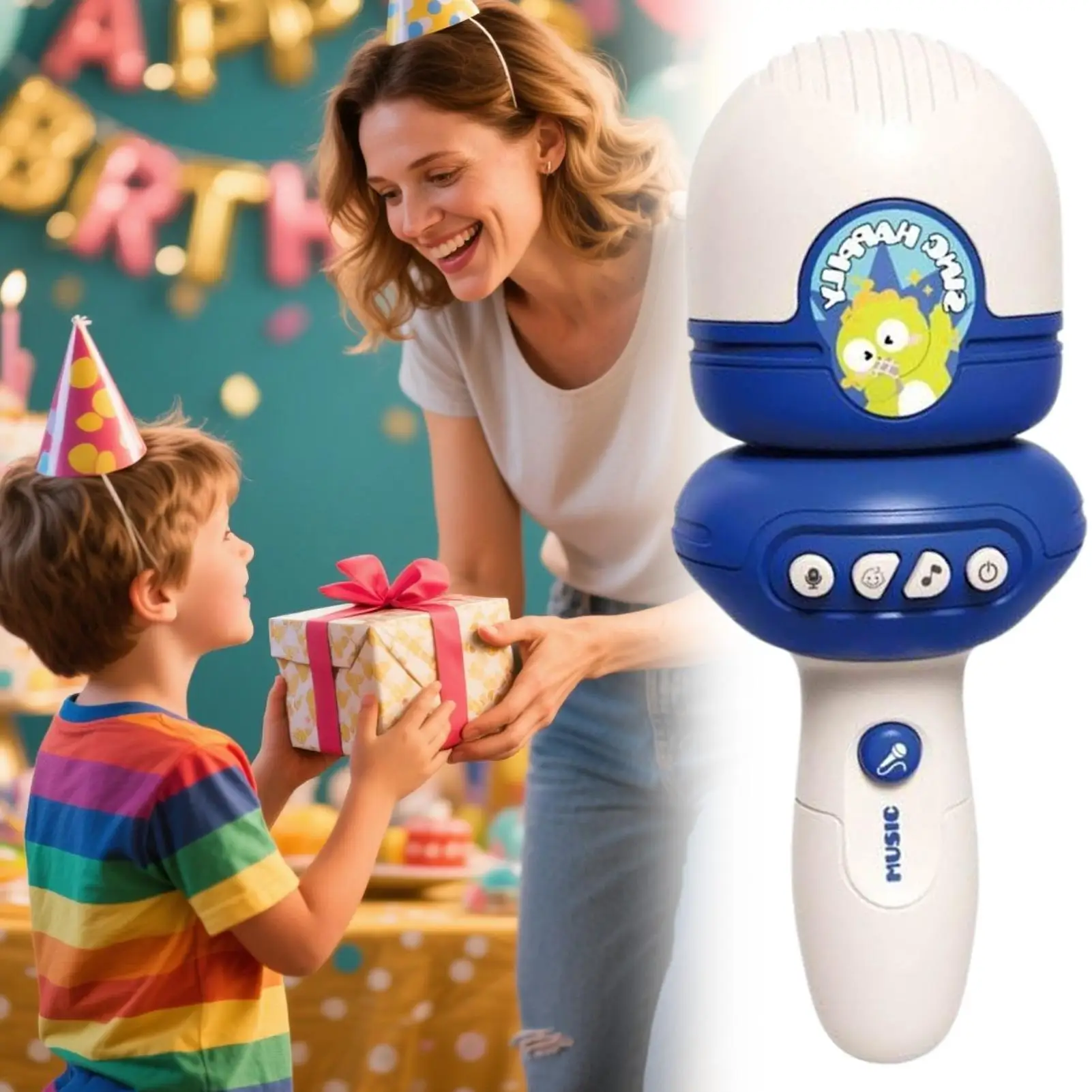 Karaokê para crianças, trocador de voz, microfone para crianças, dispositivo de canto com função de gravação para 3 anos de idade