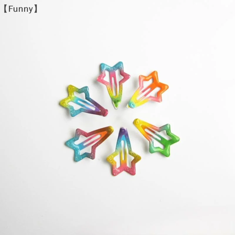 [[مضحك] 6/12 قطعة إكسسوارات شعر الفتيات دبوس الشعر الملونة المطبوعة الطلاء قطرة الماء BB كليب الكرتون المعادن الأطفال مشبك شعر