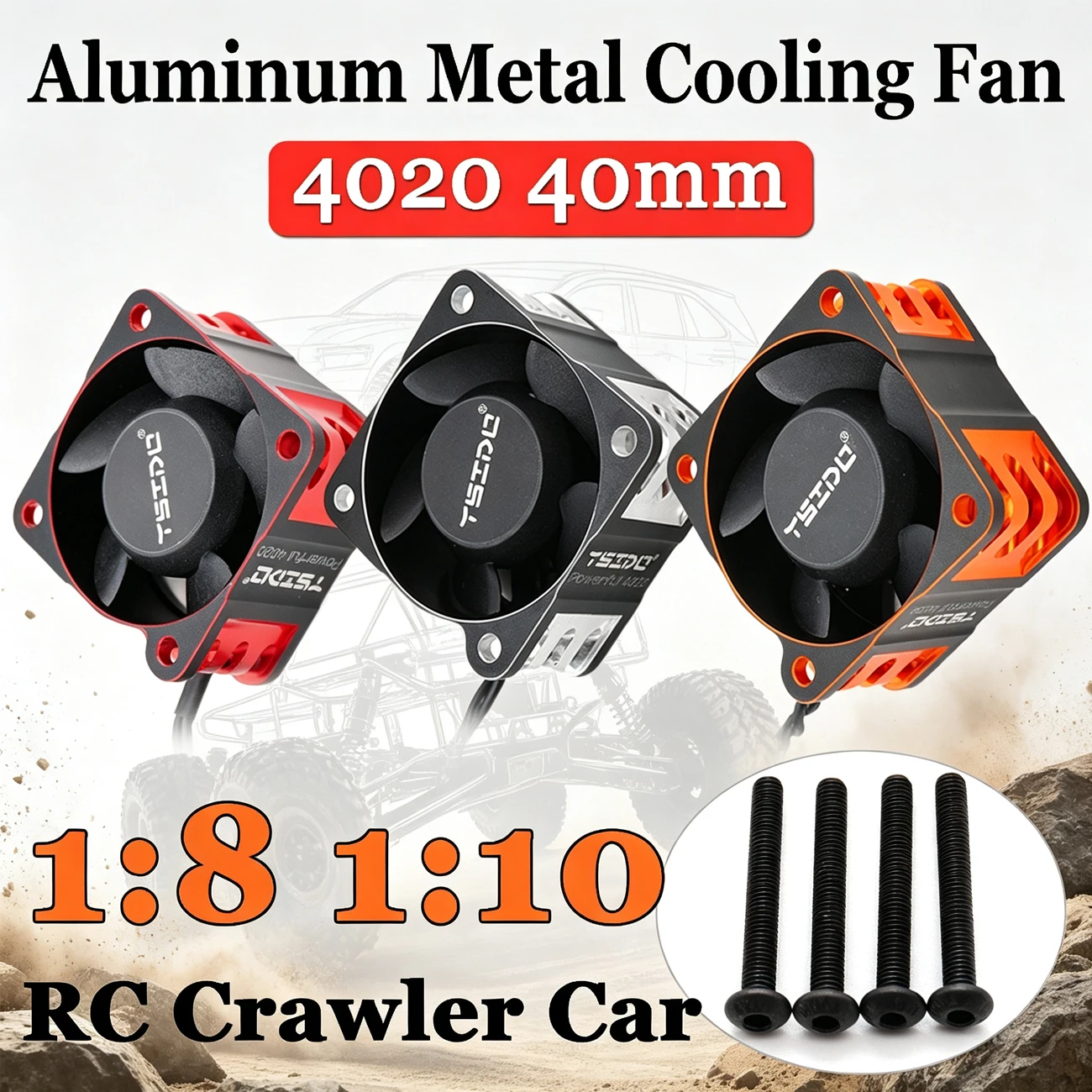 YSIDO 4020 40mm Aluminum Metal Cooling Fan 5-Blade for 1/8 1/10 RC Car ARRMA Traxxas Axial SCX10 TRX4 4068 4274 4282 Motor ESC
