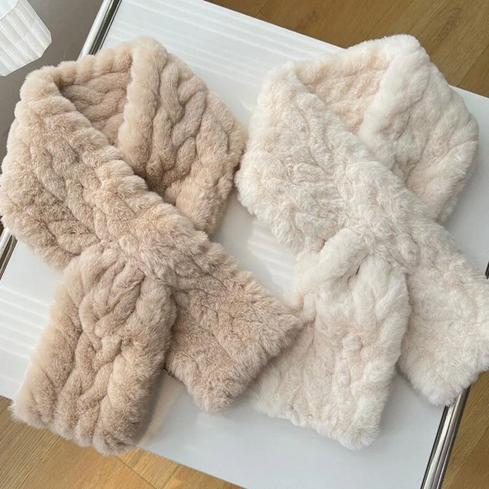 

Korean Winter Faux Rabbit Fur Scarf Soft Plush Cross Scarf Thickened Women Neck Warmer Collar Scarf Warmer Stuff Christma Gift