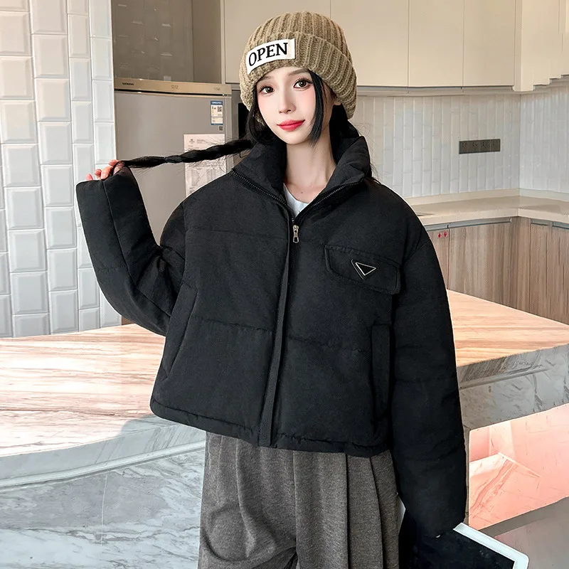Cotton Padded Coat Stand Collar Long Sleeve Durable down Coat Winter Women's Puffer Jacket Warm Thickened Fashionable Outerwear