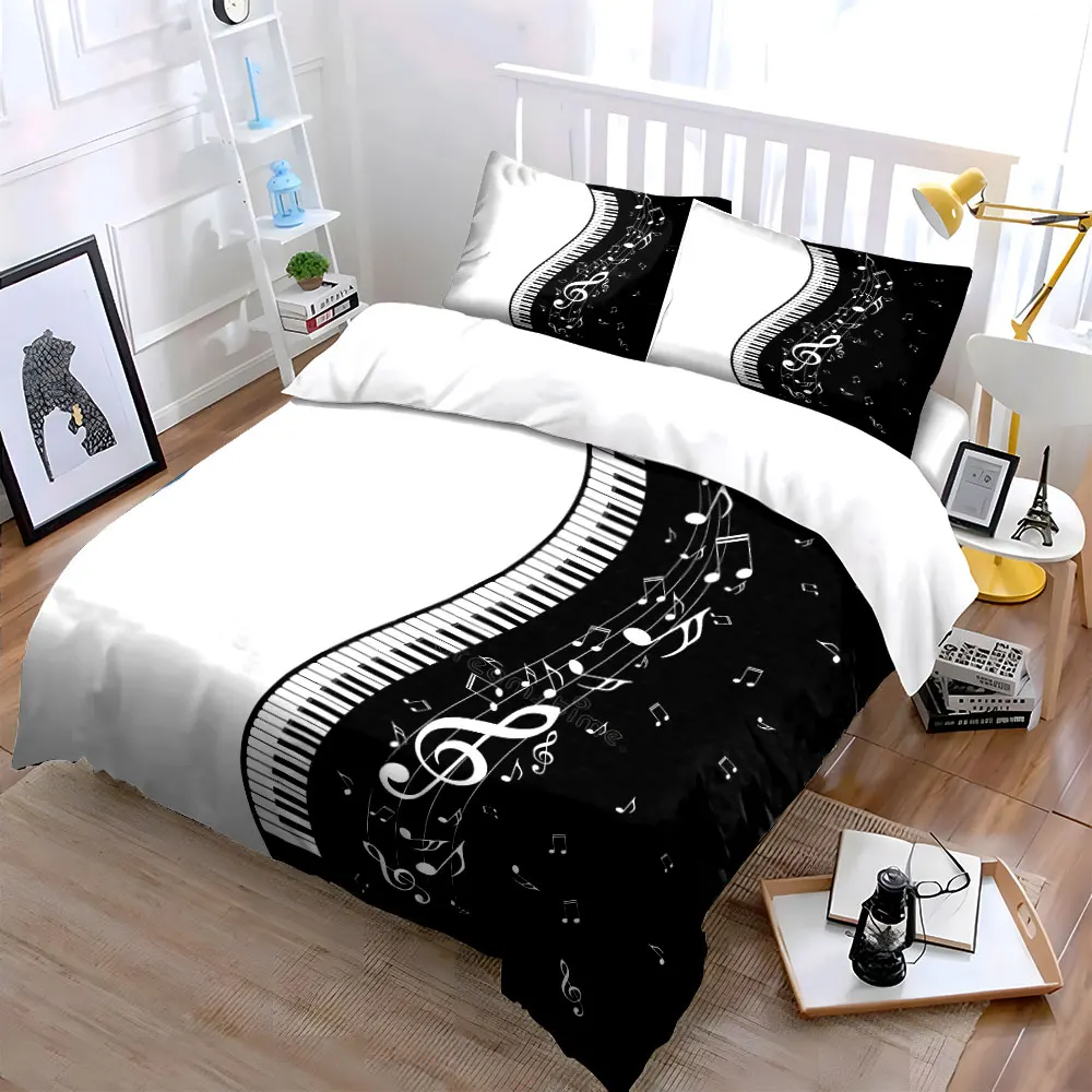 Piano and music elements theme Pattern Duvet Cover Set Digital Print Colorful Polyester Bedding with Zipper Closur for gifts