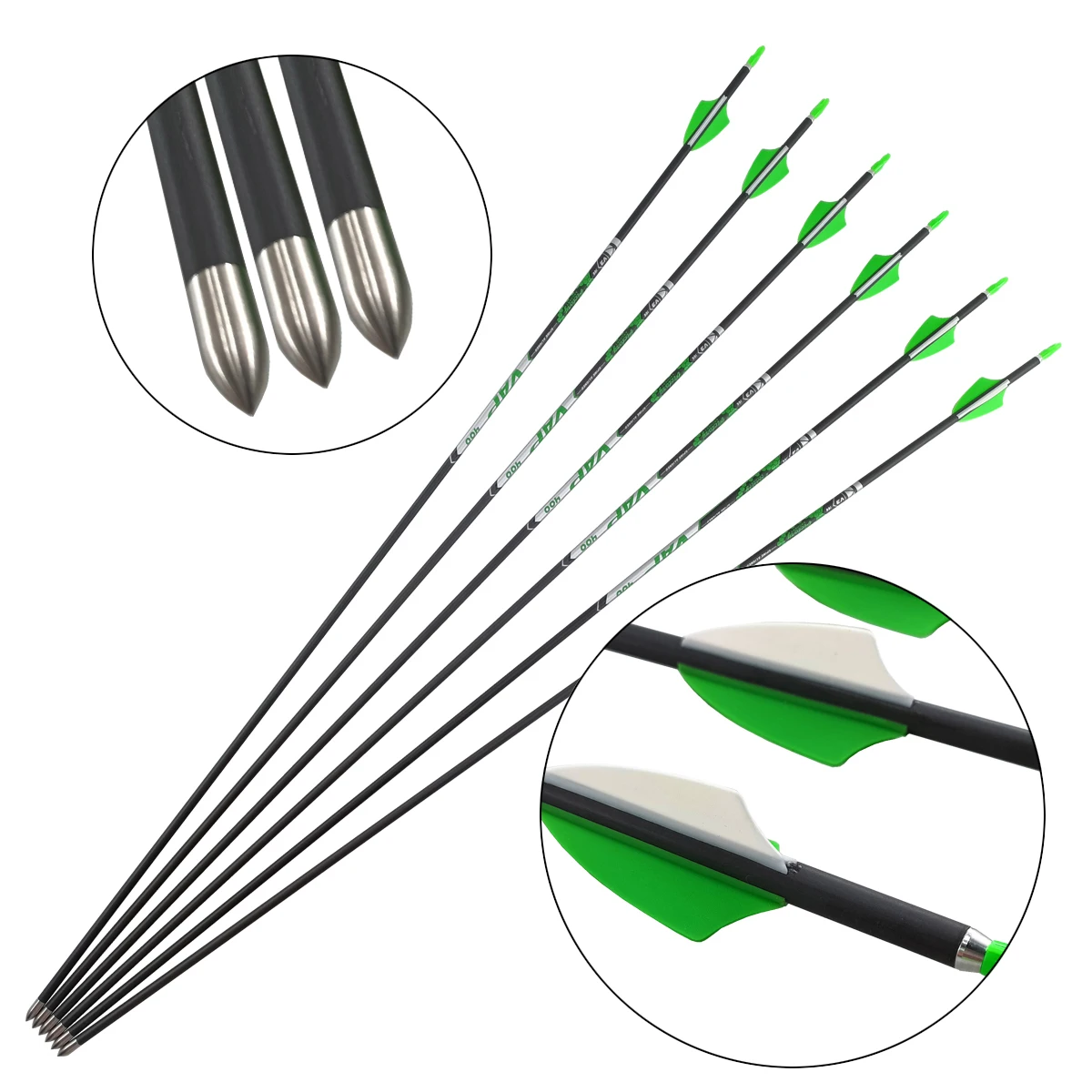 

Archery Arrows Spine400-1100 30.5 Inch Carbon Arrows Vanes Points Recurve Bow LongBow Hunting Shooting