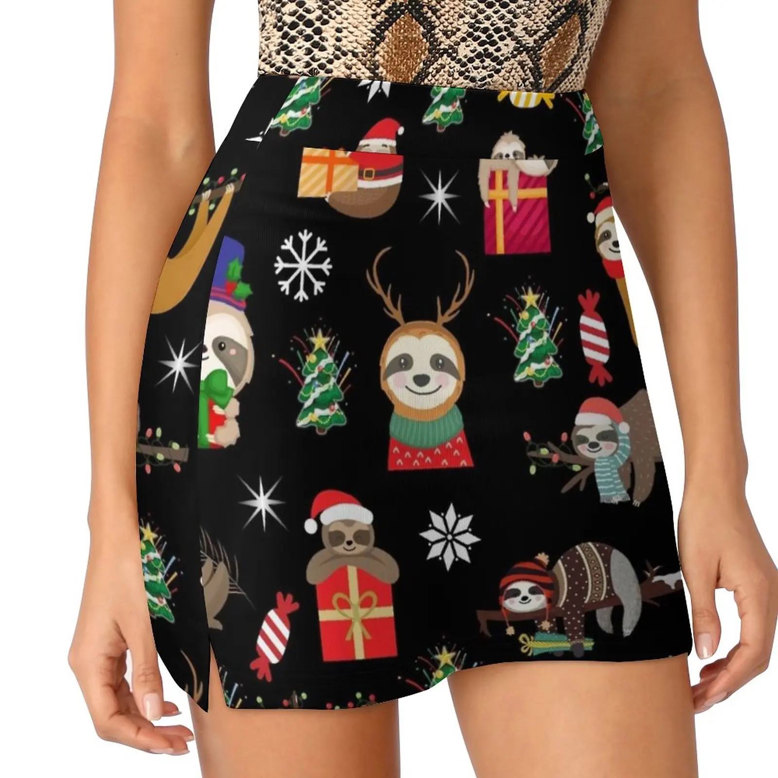 Sloth Christmas Women's skirt Sport Skort Skirt With Pocket Fashion Korean Style Skirt 4Xl Skirts Sloth Christmas Christmas