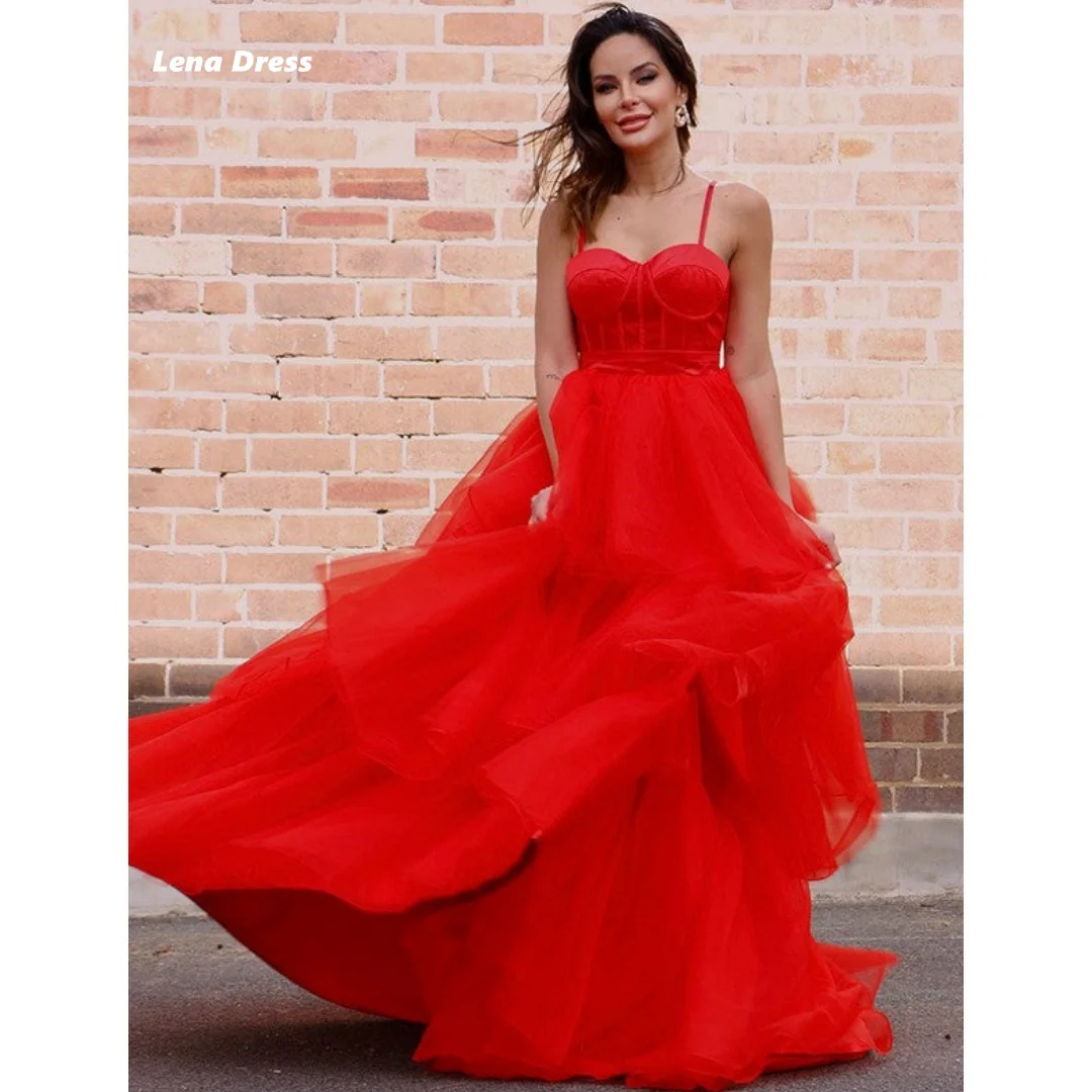 

Lena Red Party Dresses Woman Spaghetti Straps Gala Dress Women Elegant Party Gauze Layered Saudi Evening Dresses Custom Made