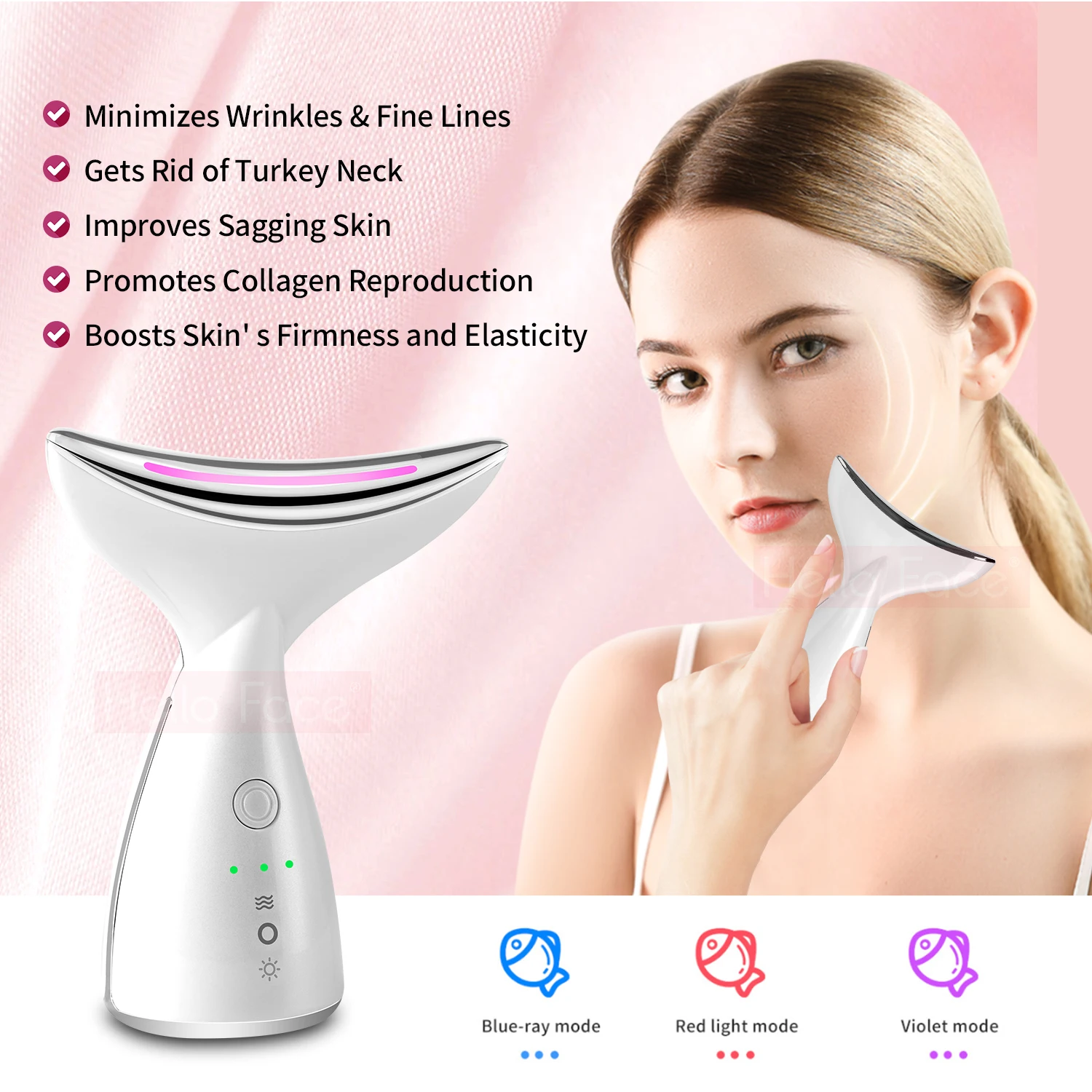 Hello Face Neck Beauty Device Neck Massage LED Photon Therapy Ion Introduction Skin Tighten Reduce Double Chin Skin Care Tools