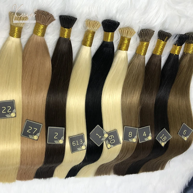 스트레이트 I TIp 헤어 익스텐션 천연 100% 실제 인간 퓨전 헤어 브라운 컬러 케라틴 PreBonded 캡슐 금발 헤어 번들