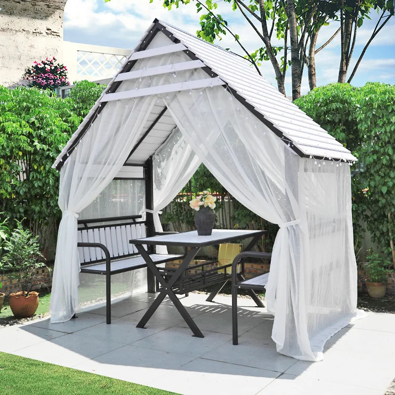Garden wrought iron mobile assembly carbonized sunshade wooden pavilion outdoor preservative wood