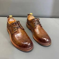 South African Ostrich Leather Casual Dress Italian High Quality Shoes For Mens Formal Fashion Trend Business Versatile Lace Up