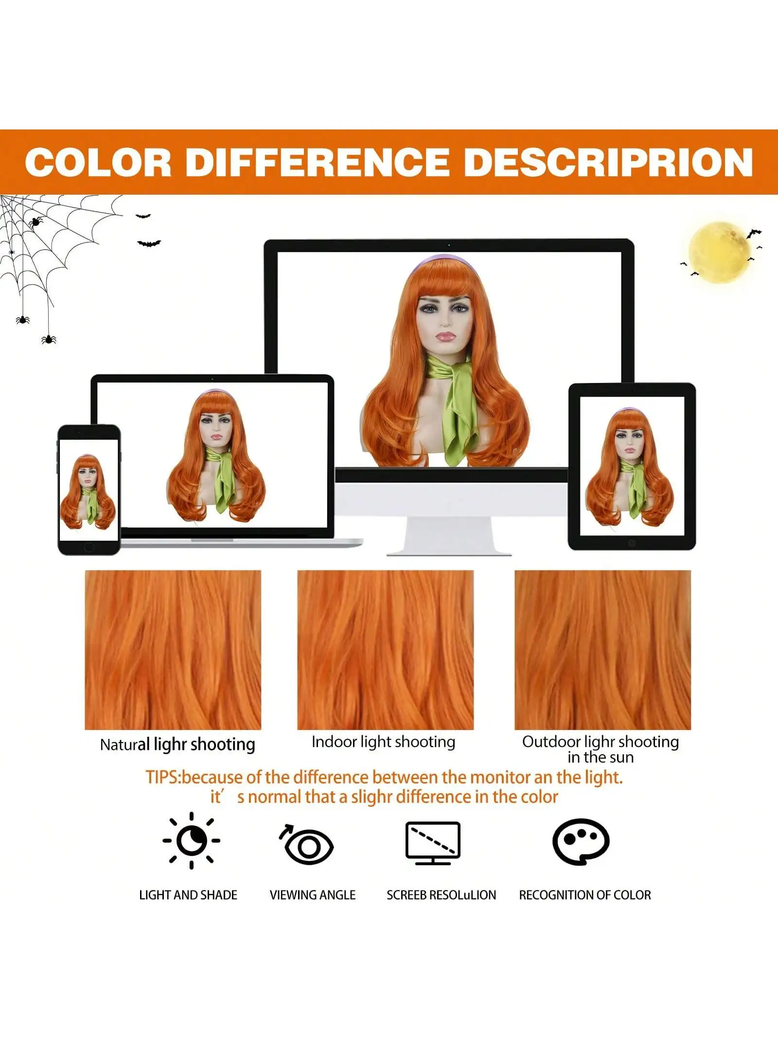 Halloween Daphne Costume Women Adult Long Cosplay Wig For Women Halloween Wig Orange Synthetic Wig