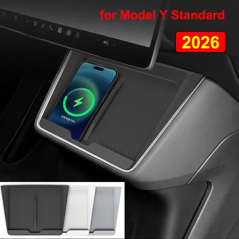 Für Tesla Model Y Standard 2026 2025 Mittelkonsole Kabelloses Lade-Antirutsch-Pad Silikon-Handy-Schmutzschutzmatte