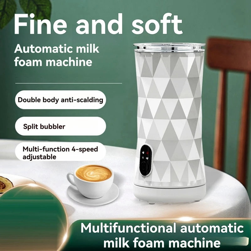 Milk Frother 4-In-1, Hot & Cold Foam Maker With Auto Shut-Off, Steamer For Coffee, Latte, Cappuccino, Matcha - White