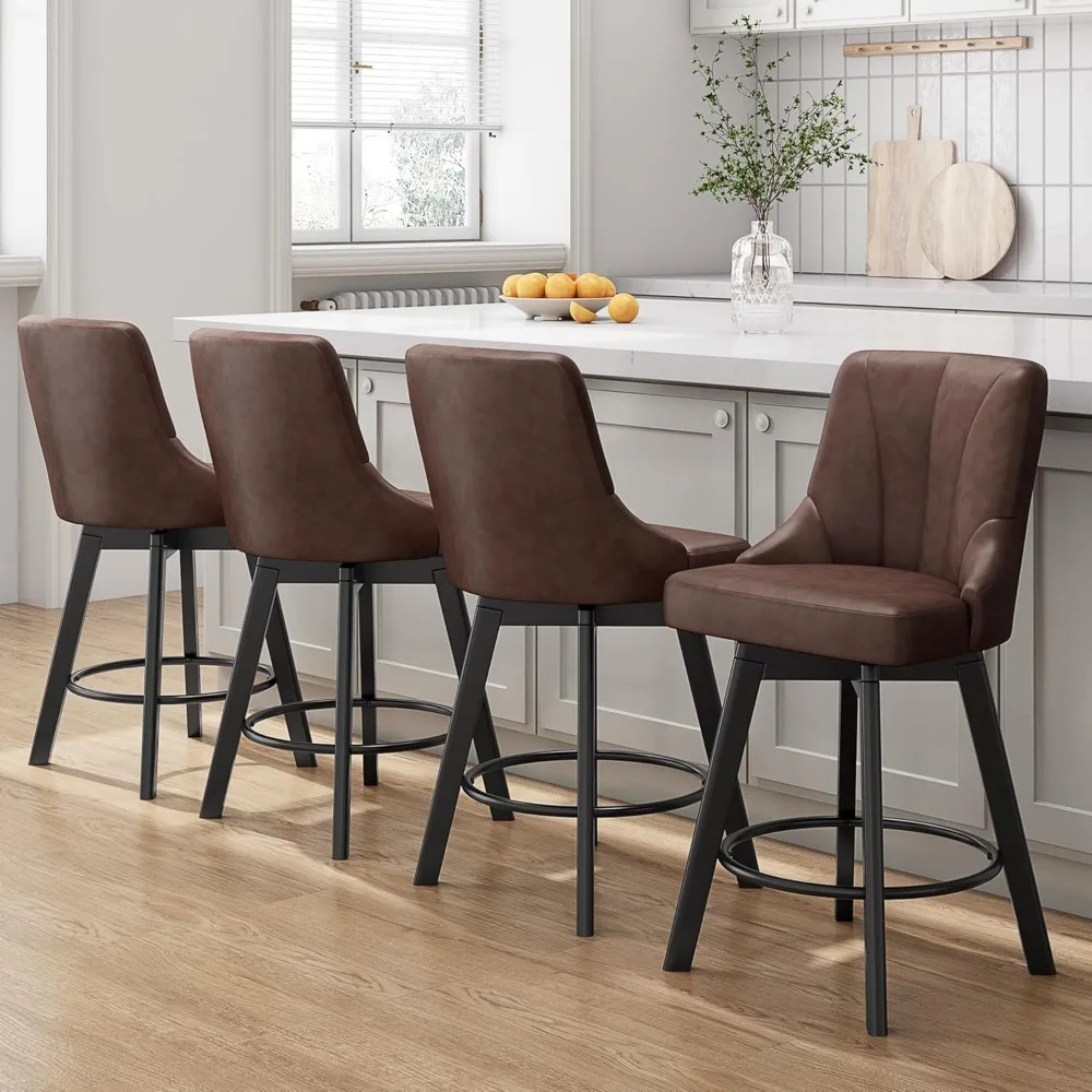 

Swivel Bar Stools with Backs, 24" Counter Height Bars Stoolses Set of 4, Leather Upholstered Counter Bars Stoolses, Bar Stools