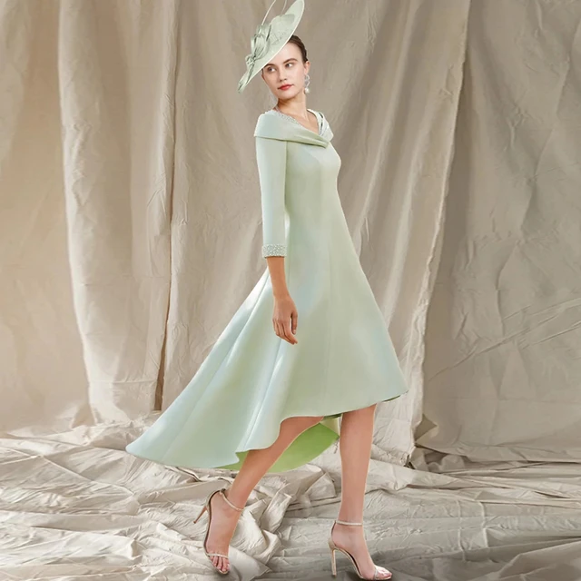 Modern Light Green Mother Of The Bride Dresses 2022 Scoop Neckline A line Tea Length Elegant Dress Women For Wedding Party Mother Of The Bride