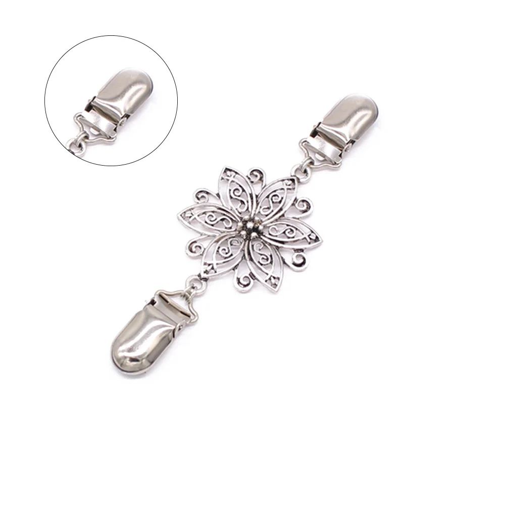 جوفاء منحوتة زهرة نمط سترة كليب تصفيح الفضة القديمة لهجة أنيقة للسترات سترات البلوزات شالات خفيفة الوزن #3