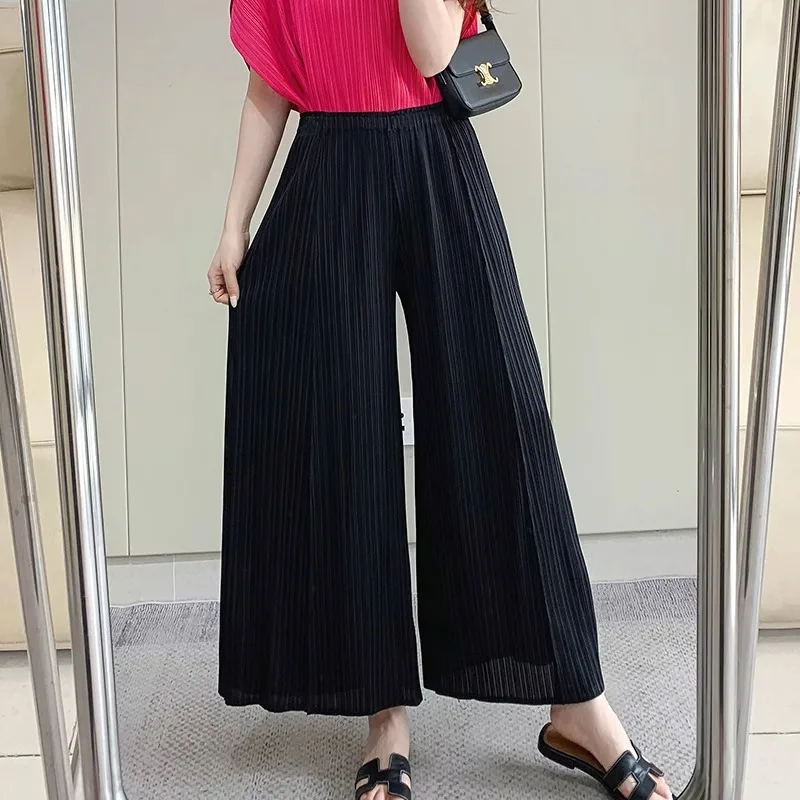 Miyake Pleated Pants for Women's 2024 Summer New Casual Versatile Wide Leg Long Pants for Women's Thin Style