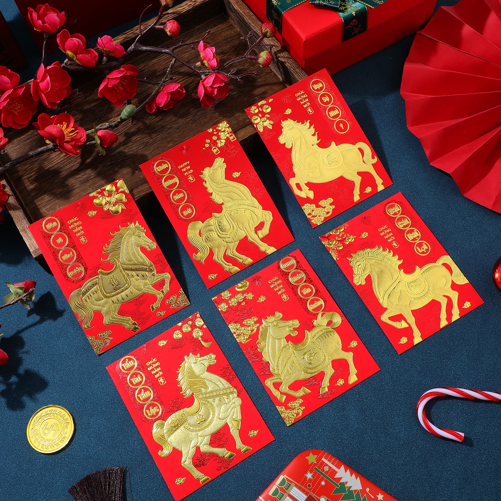 

120pcs Vietnamese New Year Red Envelopes Hong Bao Li Xi Vietnamese Red Packet for Money 2026 Horse New Year Envelopes