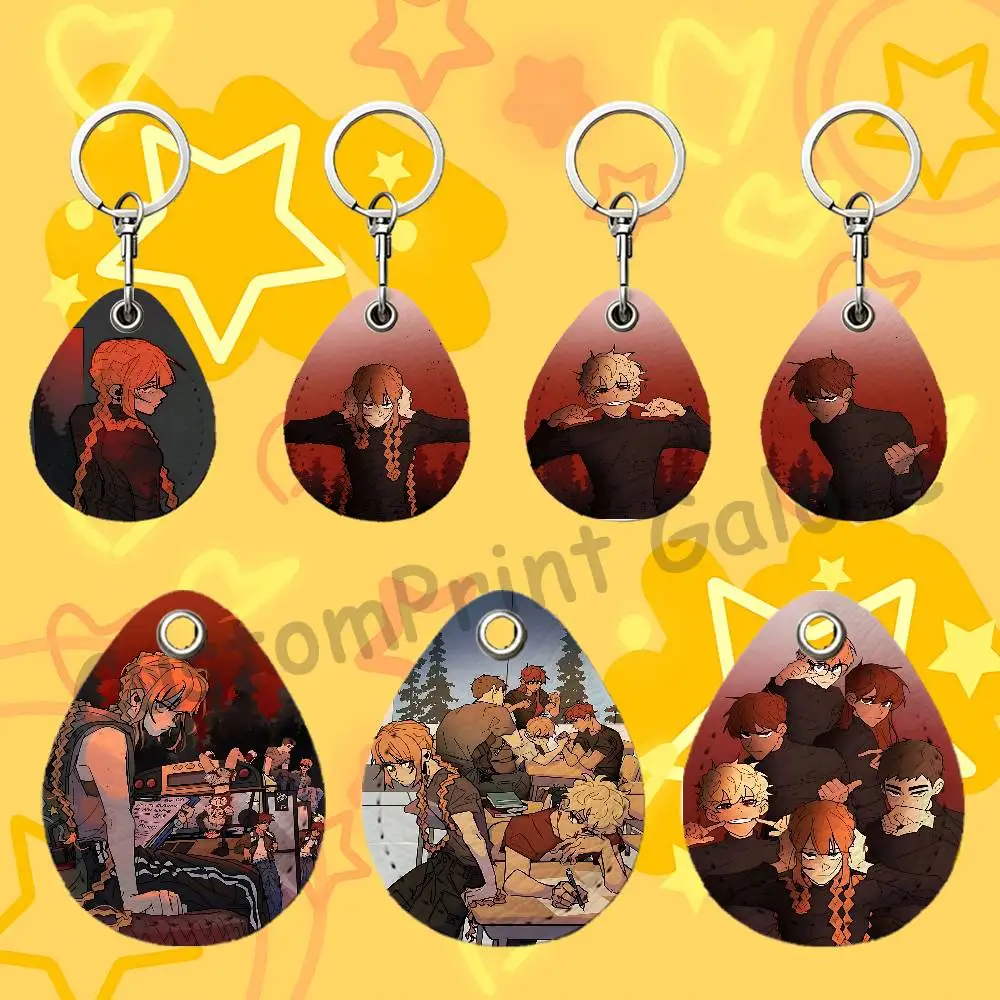 School Bus Graveyard SBG Teardrop Leather Key Fob For AirTag Holder NFC Token Cover Bag Charm Pebbled Leather