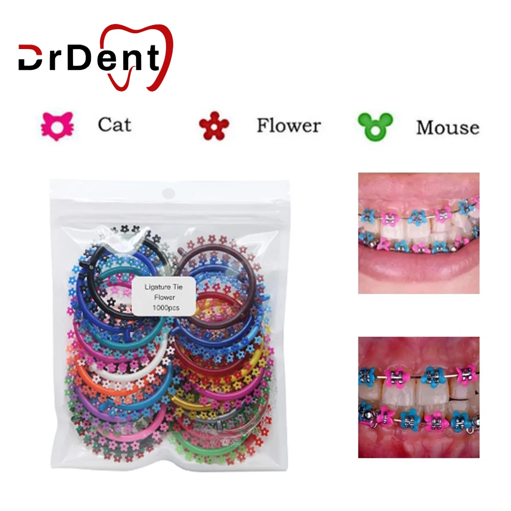 Drdent 25ties/Bag Ligature Ties Rubber O-Ring Elastic Bands Cartoon Flower For Ortodoncia Brackets Dental Orthodontic