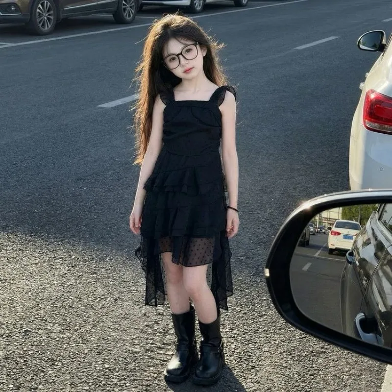

Girls' Summer Dress Fashion New Style Big Children's Sleeveless Black Princess Dress 120-170cm