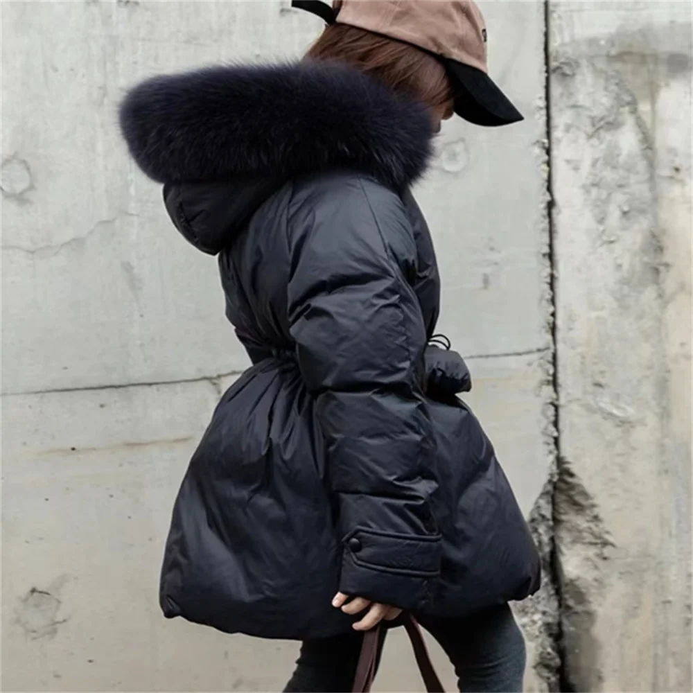 Winter New Down Jacket Real Fox Fur Children Coat Thicken Warm Kids Black Long Parkas