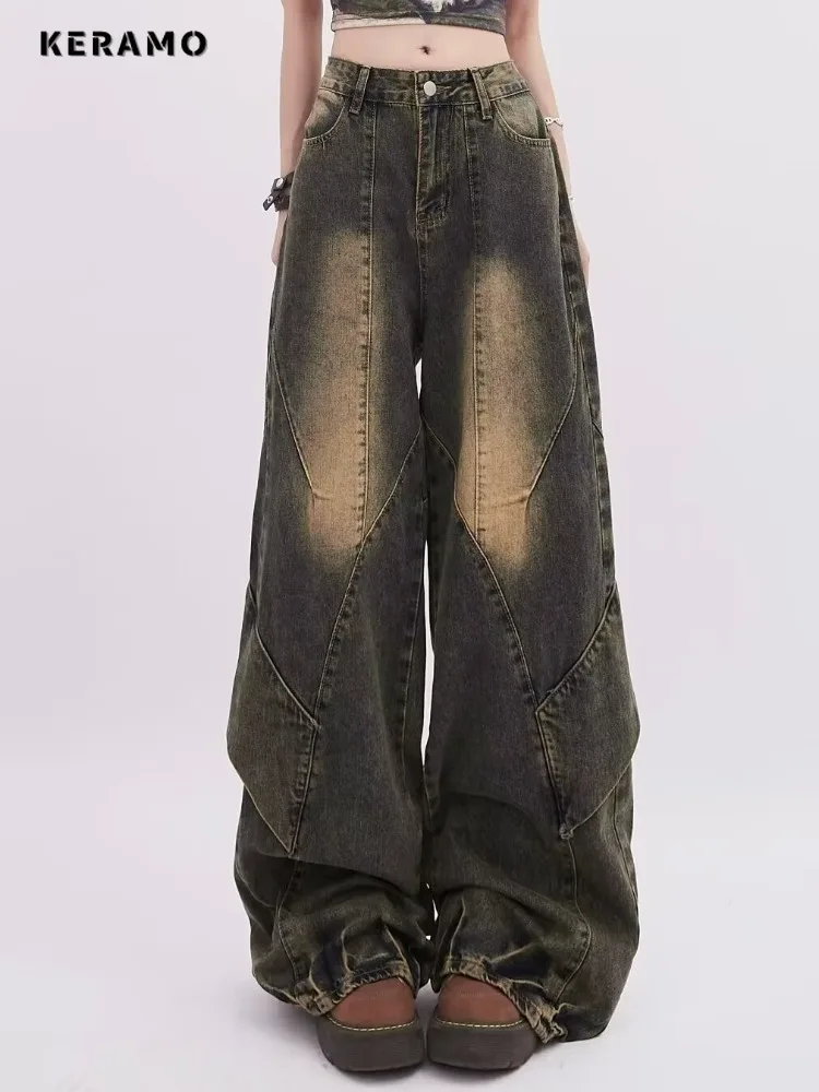 Pantalones vaqueros Retro holgados de pierna ancha para mujer, Vaqueros informales Harajuku lavados de cintura alta, pantalones holgados con bolsillos de los años 2024 para verano 2000