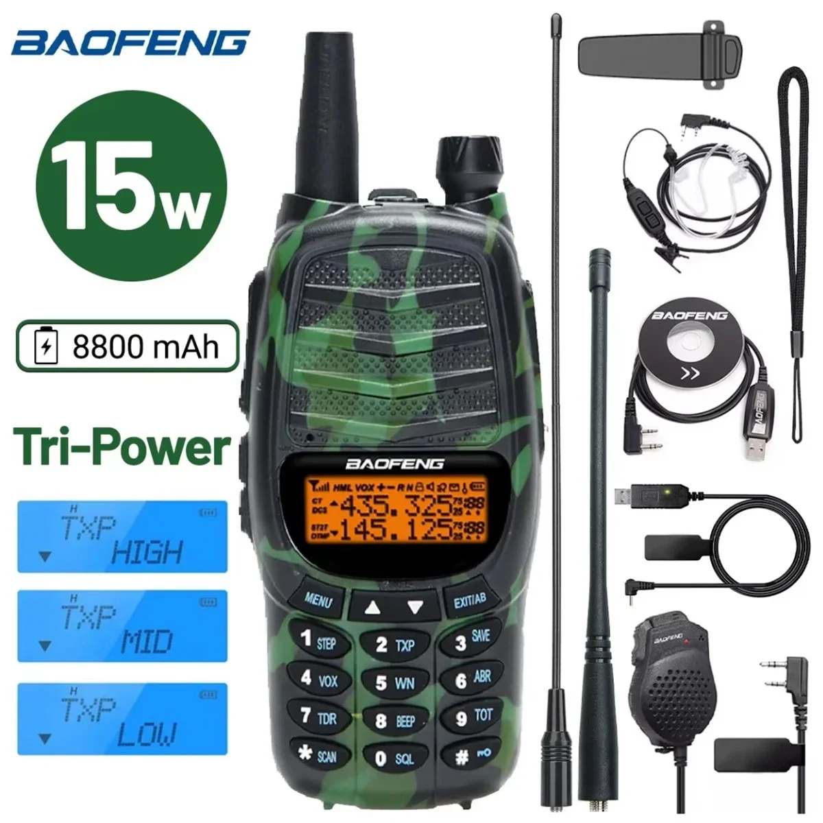

Baofeng UV-X10 15W Walkie Talkie Long Range Tri-power Dual Band USB Charger High Power Upgrade UV-5R K5 Ham Two Way Radio