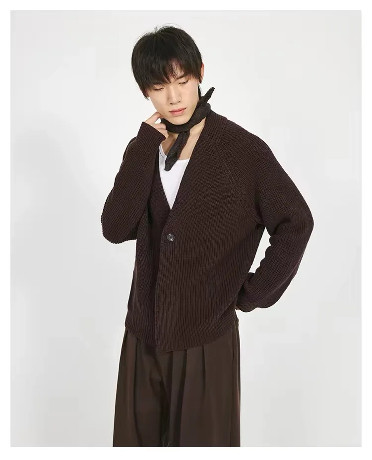 100% pure cashmere ingot needle coarse woven V-neck sweater cardigan fashion atmosphere