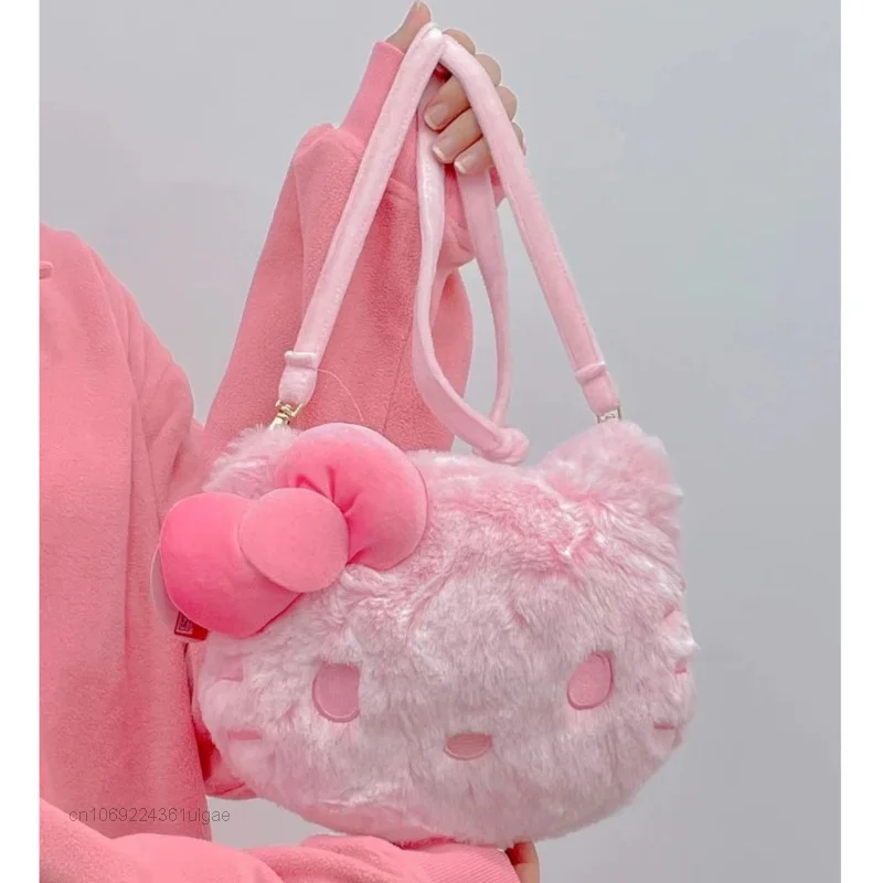 Sanrio Hello Kitty New Pink Bags Y2k Girl Cute Small Plush Purse Messenger Bag Women Soft Cartoon Shoulder Bag Friend Gifts