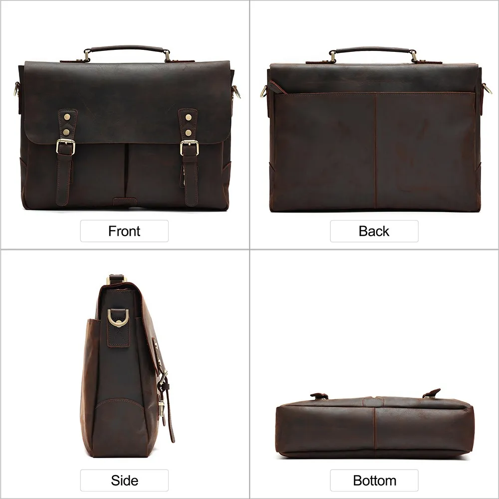 JOYIR-maletín Vintage de cuero Crzay Horse para hombre, bandolera de hombro para ordenador portátil de 15,6 pulgadas, bolso de negocios y oficina,