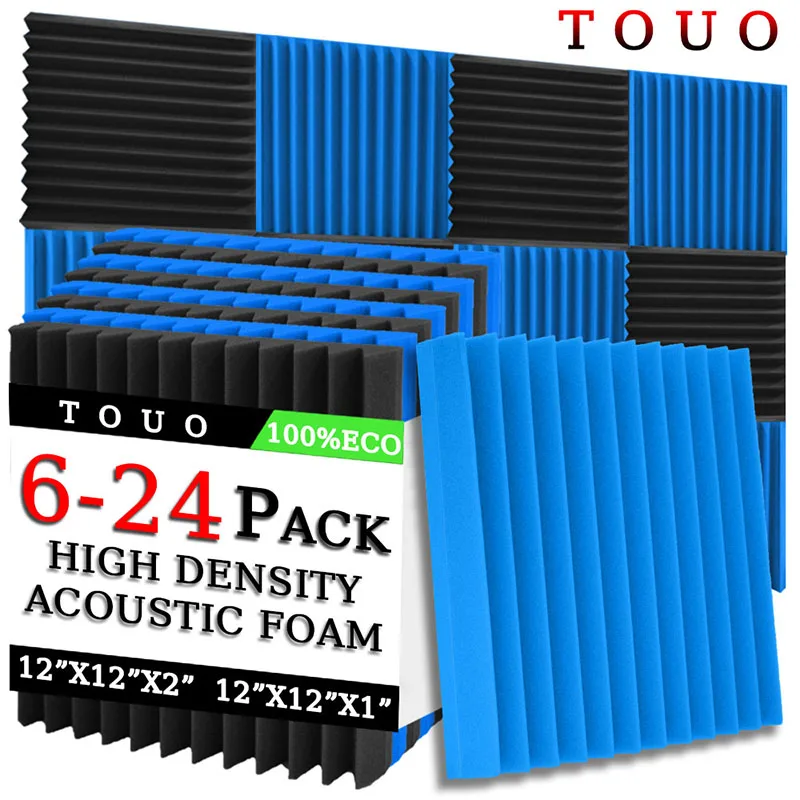 

TOUO Acoustic Foam Panel 6/12/24 Pcs Studio Wall Soundproofing High Density Drum Room Acoustic Treatment Soundabsorbing Material