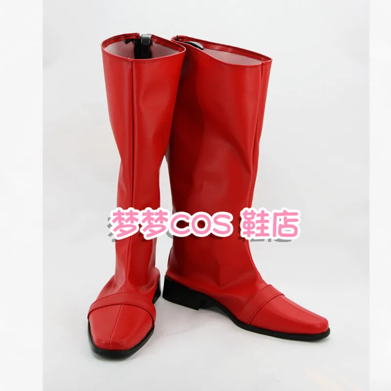 

Super Sentai Red Power Ranger Cosplay Costume Shoes Carnival Party Halloween Boots Handmade Faux Leather Boots
