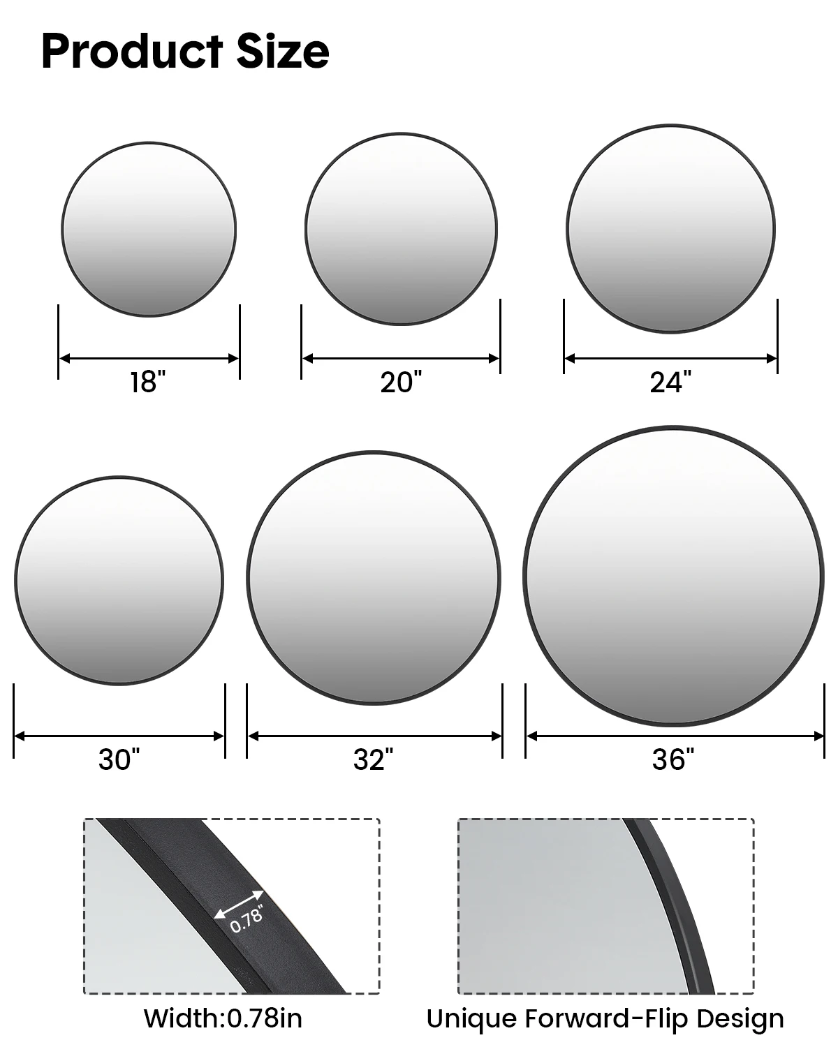 Round Wall Mirror for Wall Decor, Aluminum Metal Frame Circle Mirror, HD Shatter-Resistant Fogless Glass, Wall Mounted Modern Decorative Mirror for Bathroom Vanity, Entryway, Bedroom, Hallway
