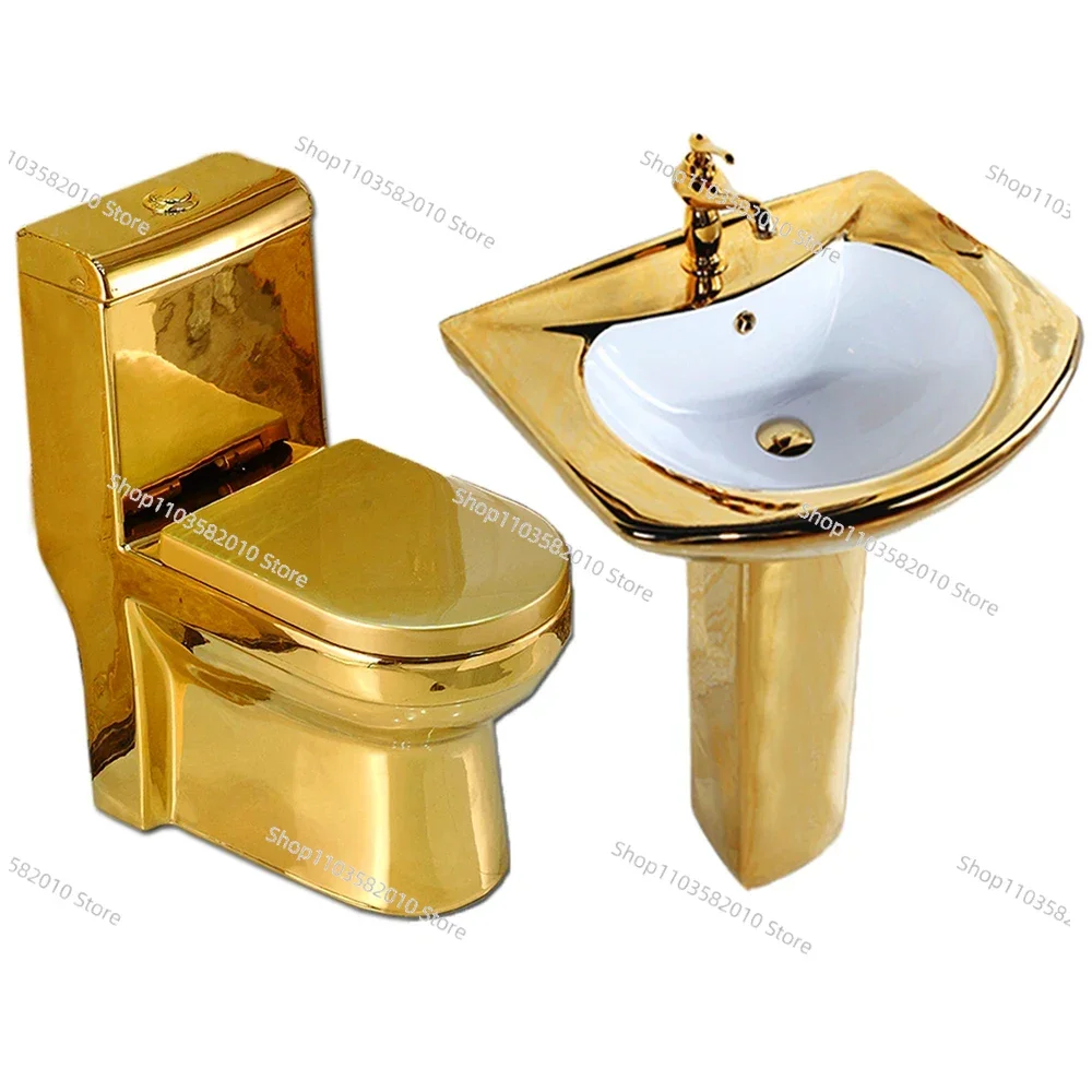 design gold toilet bowl, toilets set golden color wash basin sink wc gold bathroom ceramic toilet