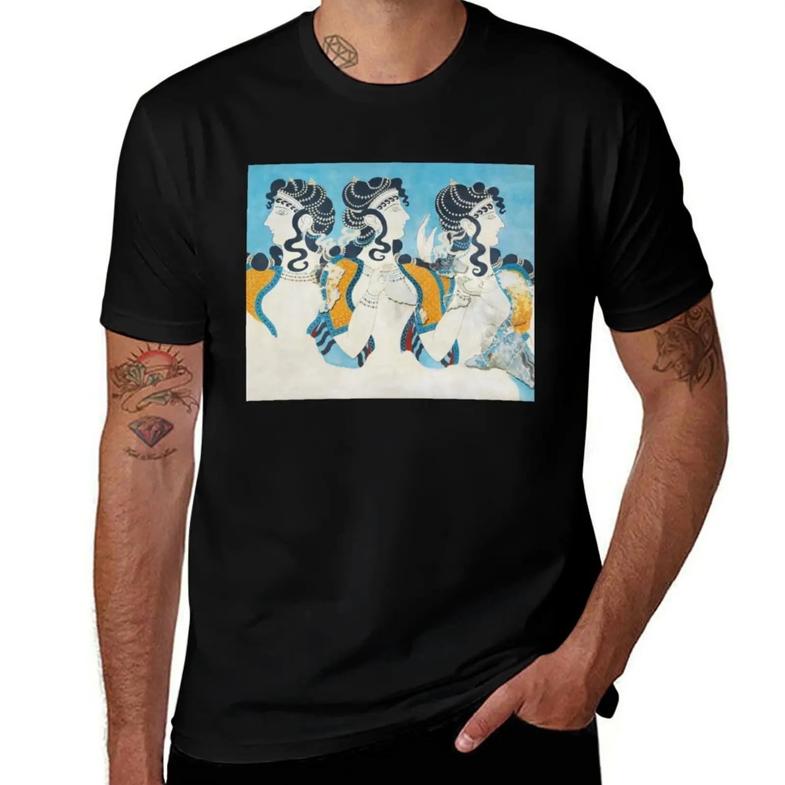 Minoan Fresco Ladies in Blue Knossos T-Shirt Street Art Print Tee Shirt T-Shirt