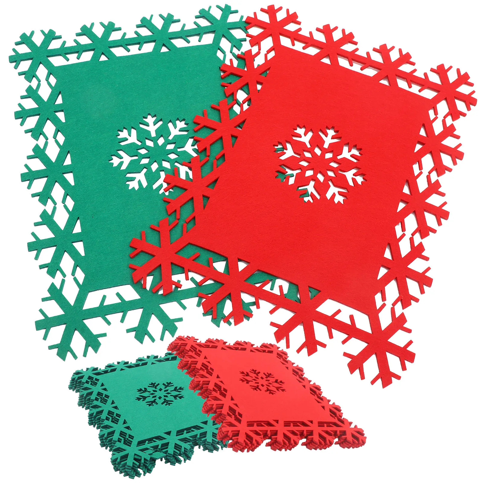 

24Pcs Square Place Mats Snowflake Print Felt Placemats for Xmas Table Decor Heat Resistant Home Dining Room Decoration