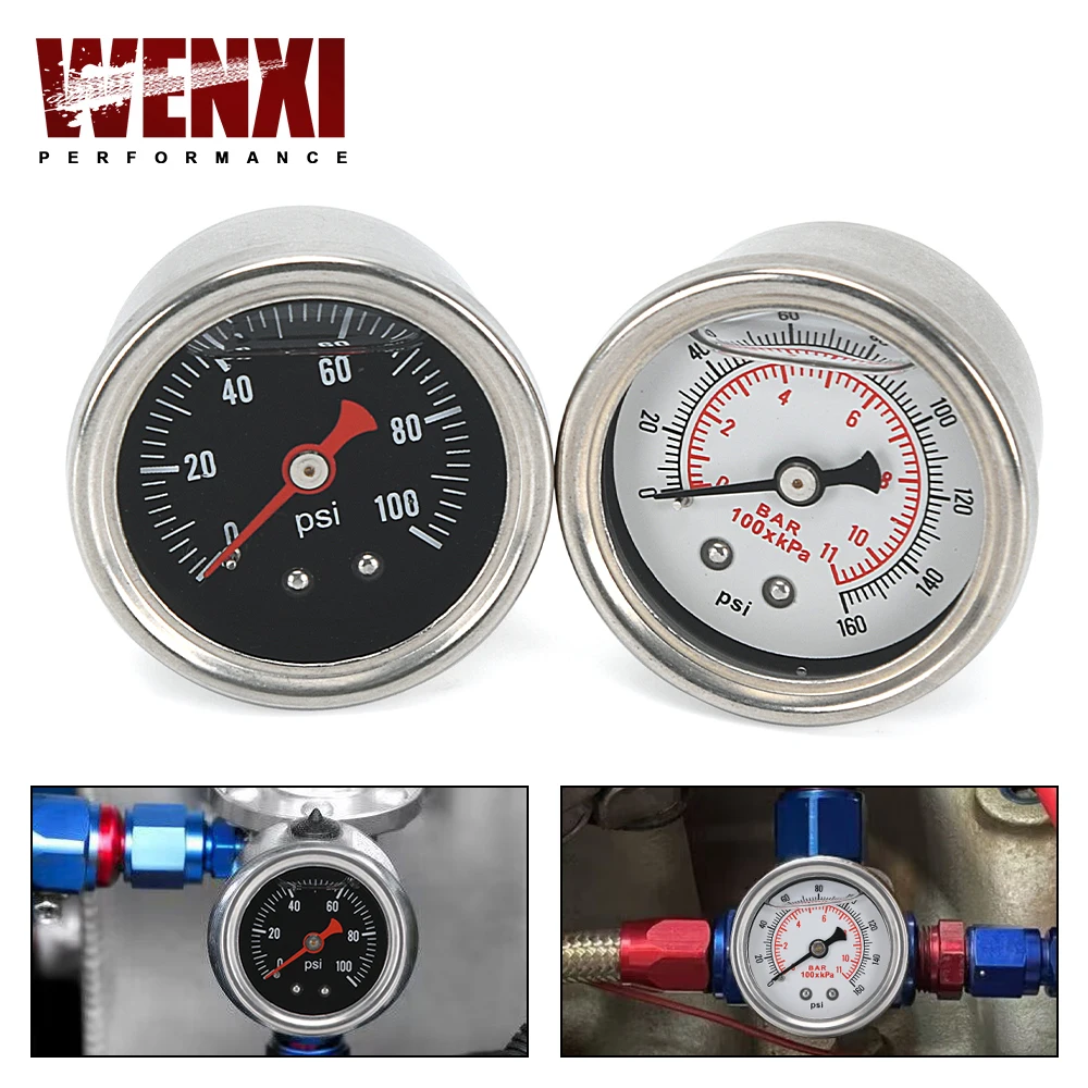 Fuel Pressure Gauge Liquid 0-100 psi / 0-160psi Oil Pressure Gauge Fuel Gauge Black/white Face WX-OG33