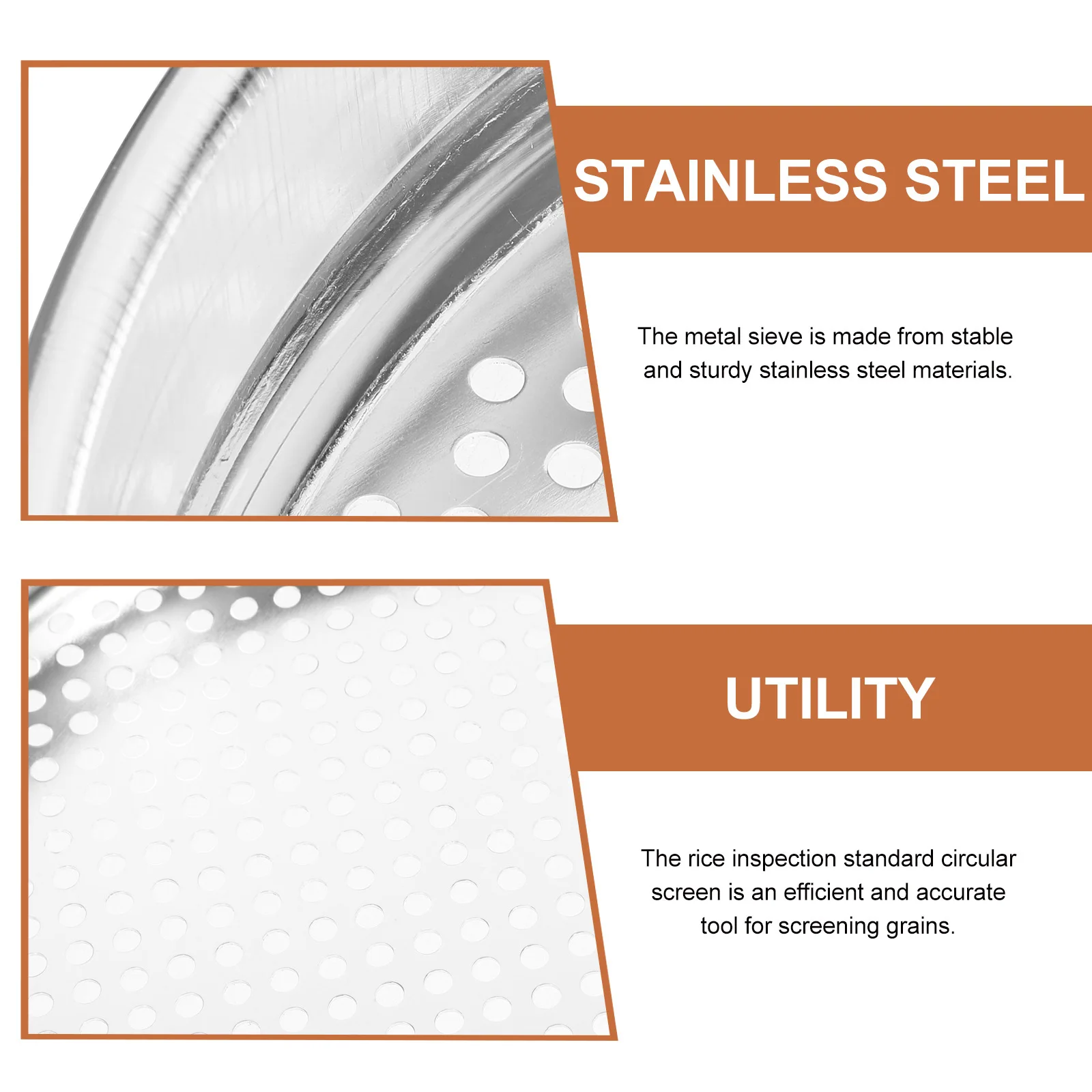 

1pcs Grain Sieve Stainless Steel Round Rice Inspection Screen For Kitchen Cereals Sifting Manual Soil Strainer Home Sieving