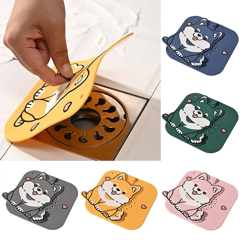 Silicone Floor Drain Cover Anti-odor Anti-insect Sewer Filter Pad Anti-blocking Cartoon Dog Floor Drain Mat