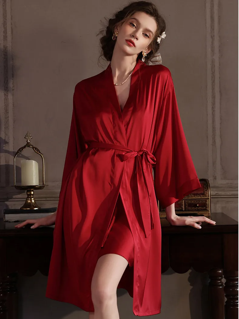 sexy-summer-ice-silk-nightgown-women's-chemise-robe-with-chest-pad-red-wedding-bridesmaid-morning-robe-short-length-pure-color