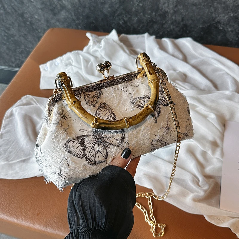 2024 Butterfly Printing Handbag Women\'s Chain Shoulder Bag Top Handle Coin Wallet Party Bag Crossbody Sling Purse Evening Clutch