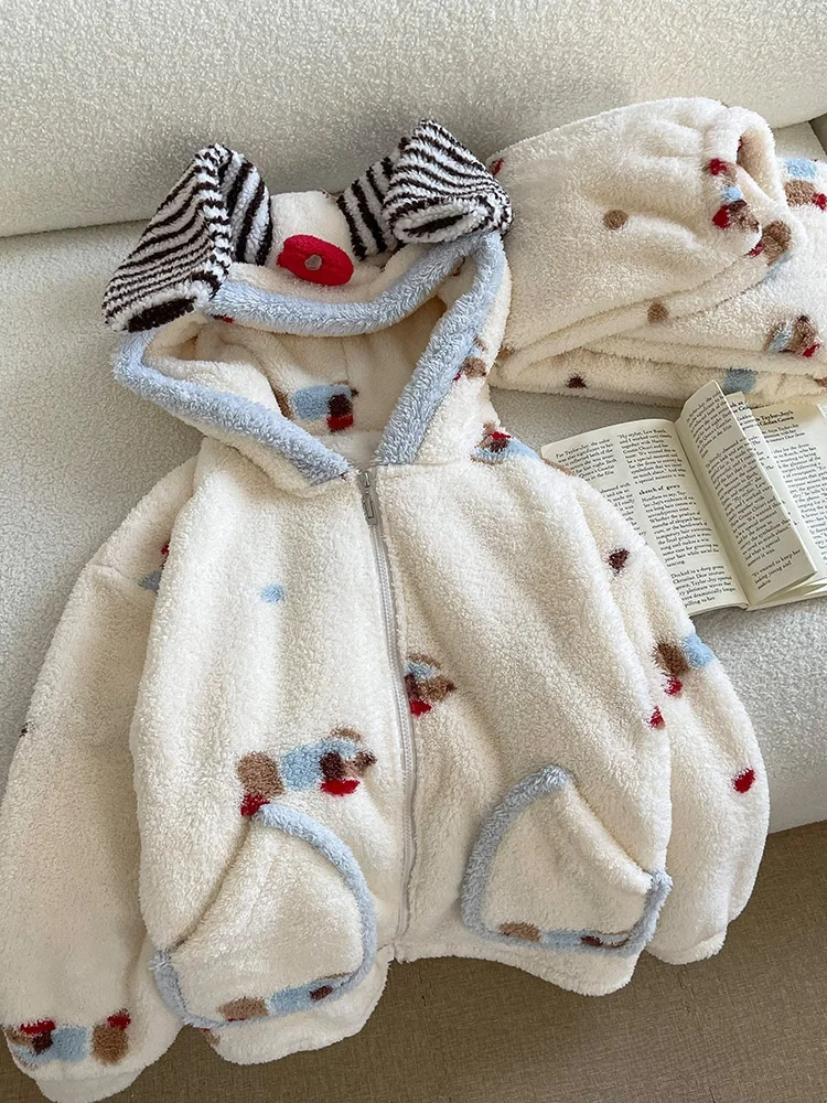 

Cisas Thiened Fce Coral Spwear Women's Winter Padded Hooded Home Clothes Set Sweet Sle Print Cartoon Design