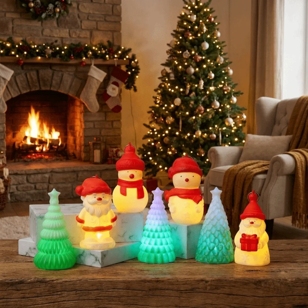 Vinyl Santa Claus Night Light Luminous Santa Claus Christmas Tree Desktop Lamp Glowing Mini Christmas Desktop Ornaments