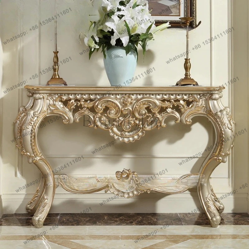 

European cream style solid wood porch table villa small apartment decorative rack