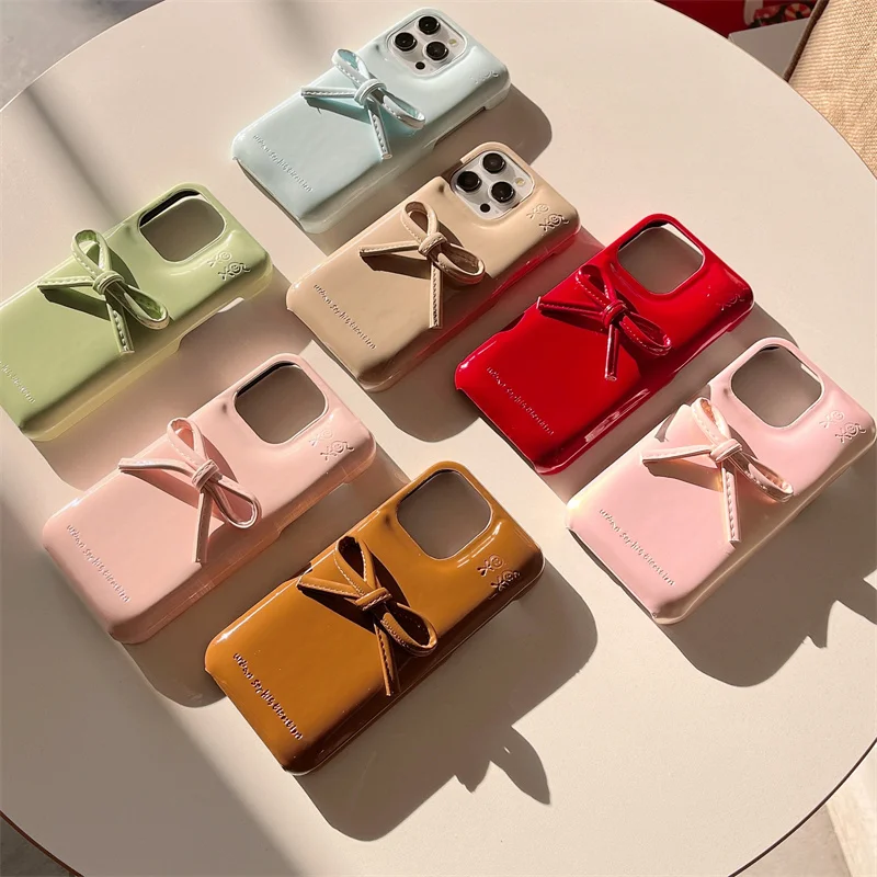 

2025 Luxury Bowknot Leather Soft Phone Case for iPhone 16 15 13 12 14 Pro Max Fashion Popular Cute Girl Puffer Protection Coque