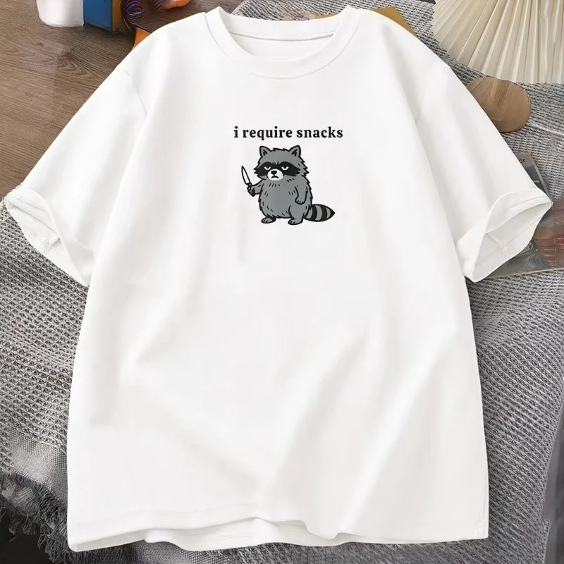I Require Snacks T Shirt Funny Raccoon Men Women T-Shirt Cute Animal Lover Tee Casual Graphic Tshirt Harajuku Breathable Tshirt