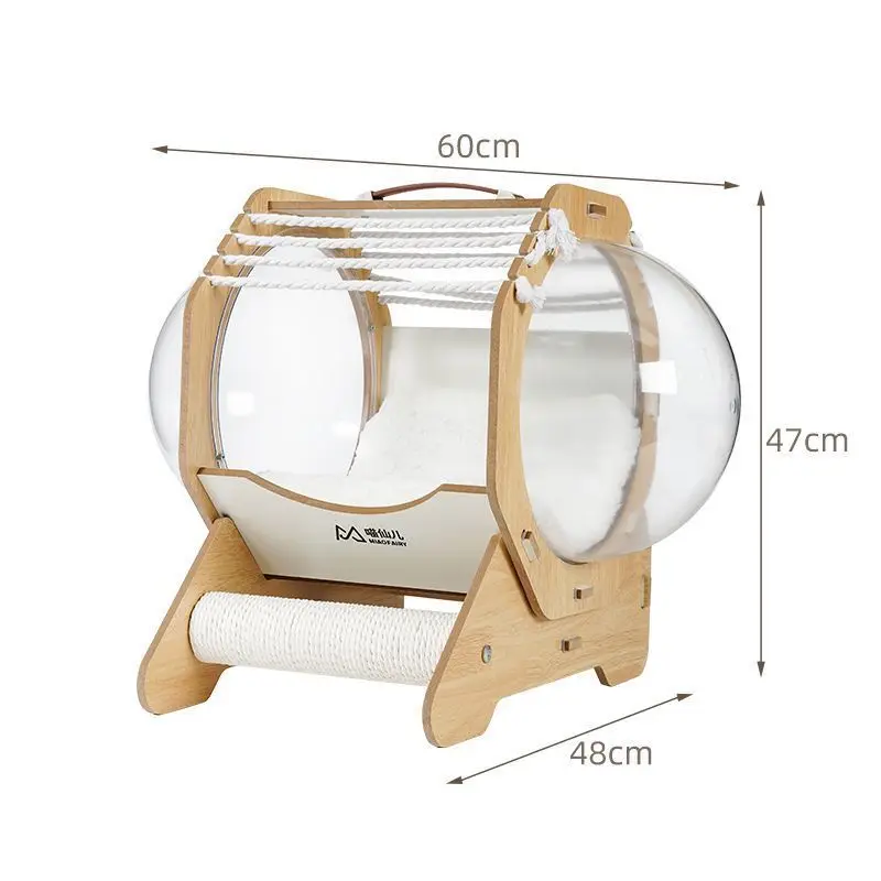 Cama cápsula de madera para gatos, nido acogedor y transpirable