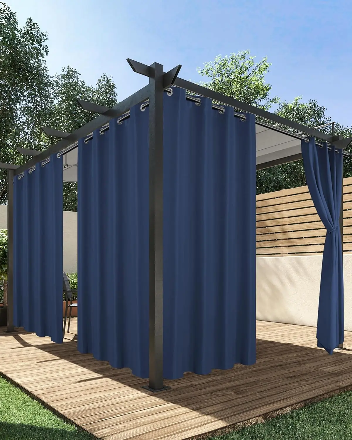 

Waterproof Outdoor Curtains for Patio - 4 Panels 54x108 Inch Navy Grommet Privacy Light Filtering for Porch Gazebo